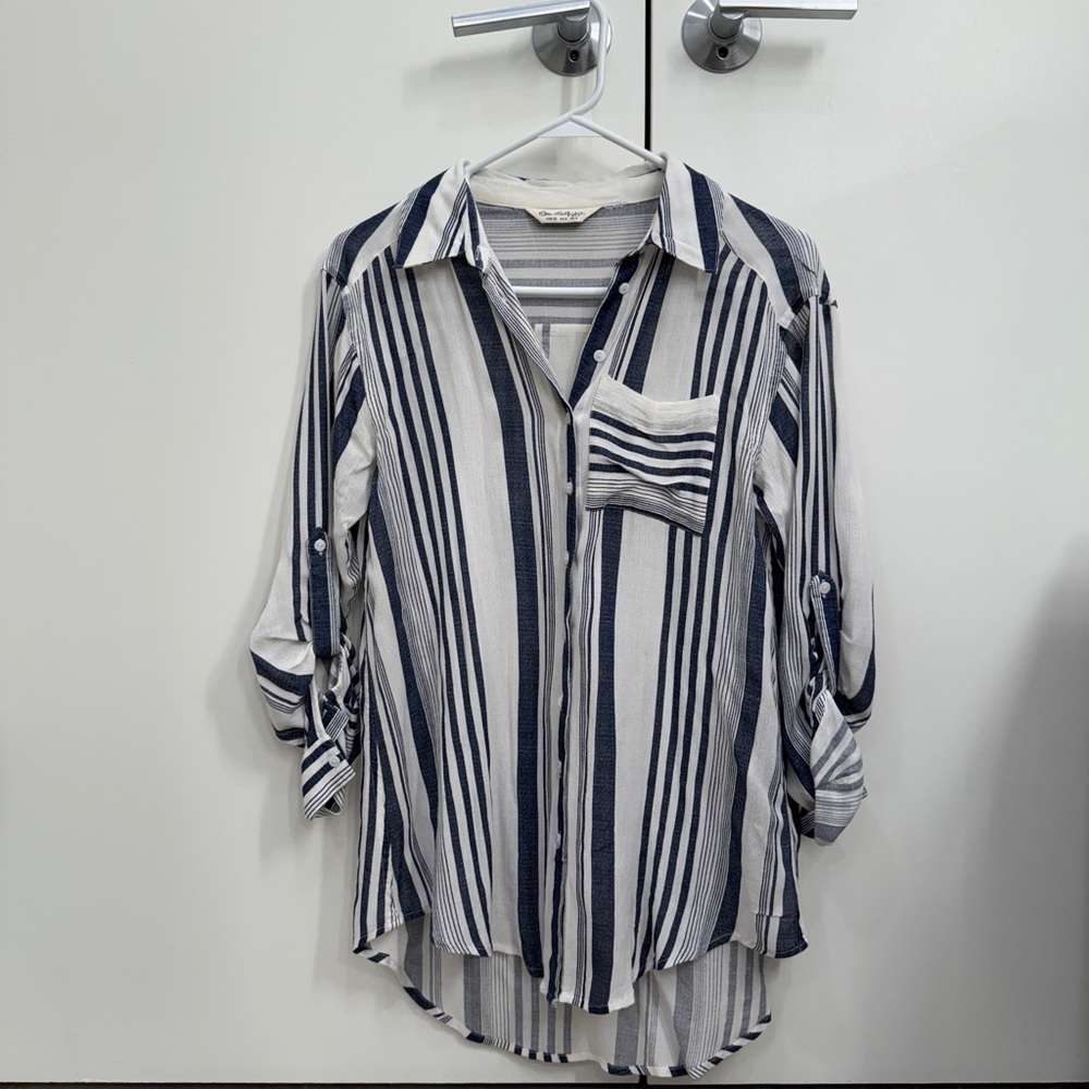 Miss Selfridge Navy and White Striped Button Down Shirt